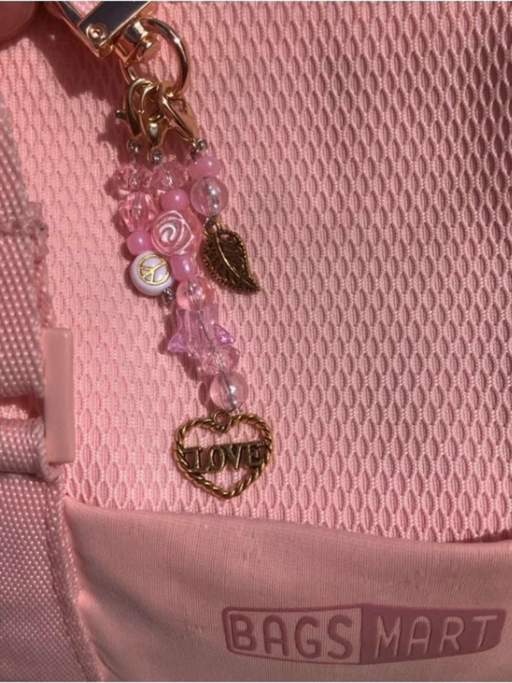 BAGS MART Pink Beaded LOVE Charm Wristlet Clutch